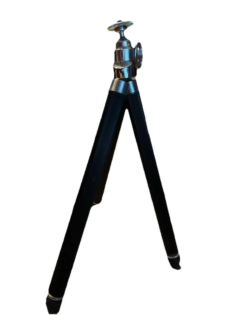 Vintage Metal Tabletop Pocket Tripod - Black Ribbed Legs with Swivel Ball Head